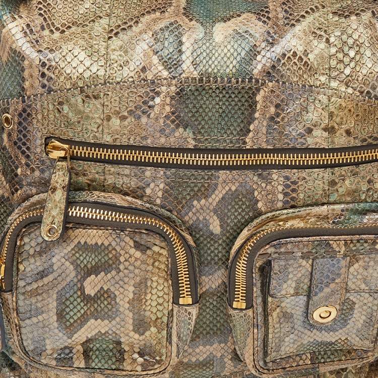 Pre Owned Gucci Beige/Green Python Large Darwin Convertible Backpack