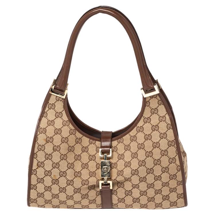 Gucci Beige Canvas 'Jackie-O' Flap Small Shoulder Handbag Gucci