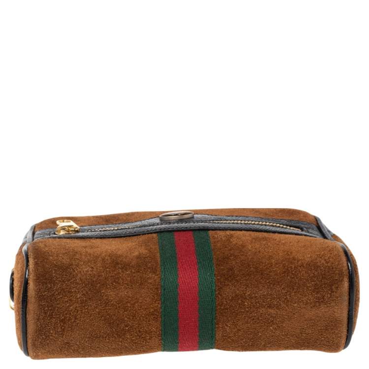 Pre Owned Gucci Brown Suede and Patent Leather GG Ophidia Belt Bag