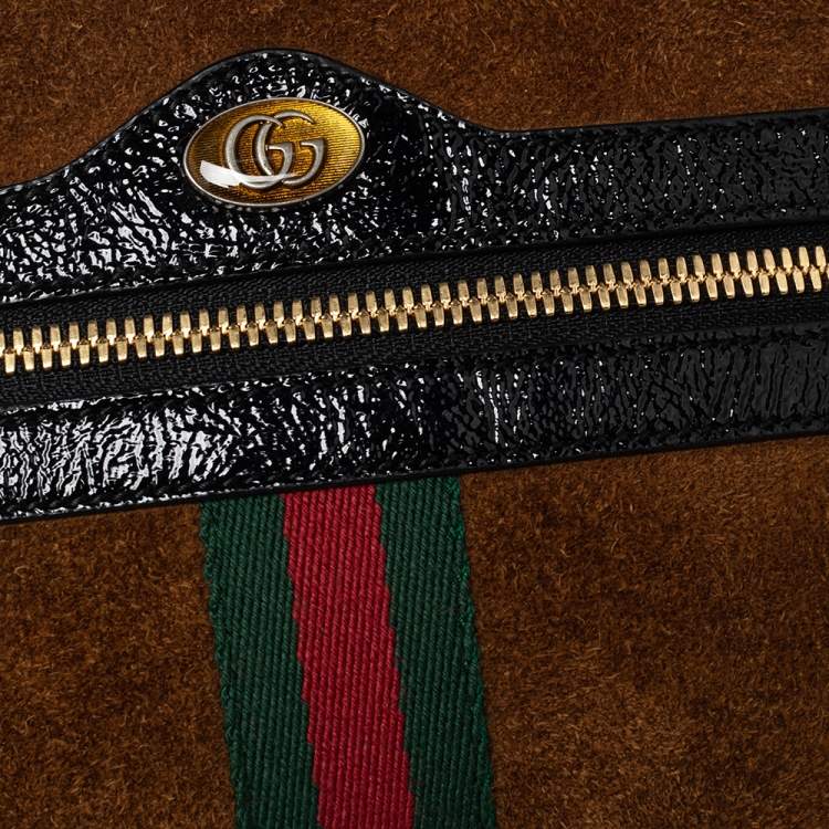 Pre Owned Gucci Brown Suede and Patent Leather GG Ophidia Belt Bag