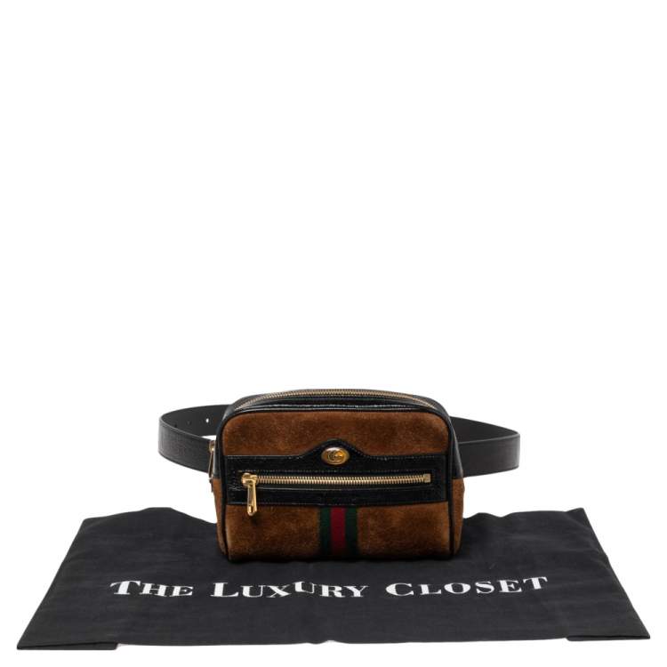 Pre Owned Gucci Brown Suede and Patent Leather GG Ophidia Belt Bag