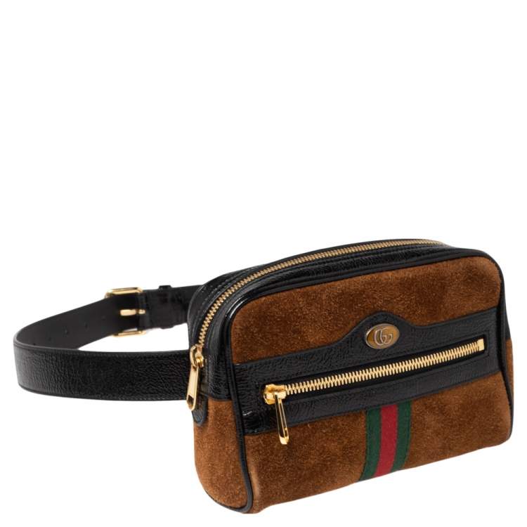 Pre Owned Gucci Brown Suede and Patent Leather GG Ophidia Belt Bag