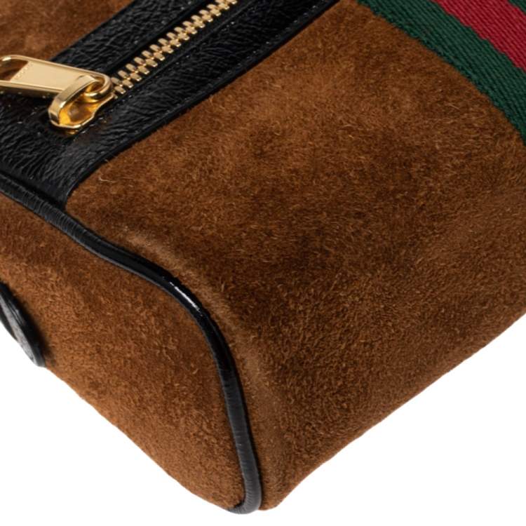 Pre Owned Gucci Brown Suede and Patent Leather GG Ophidia Belt Bag