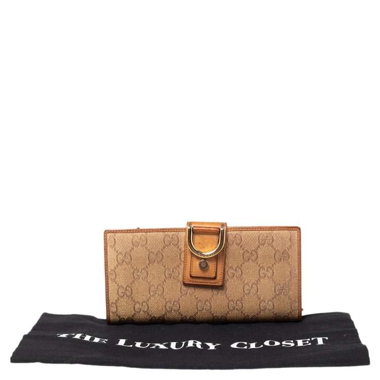 Pre Owned Gucci Metallic Beige GG Canvas and Leather D Ring Continental Wallet