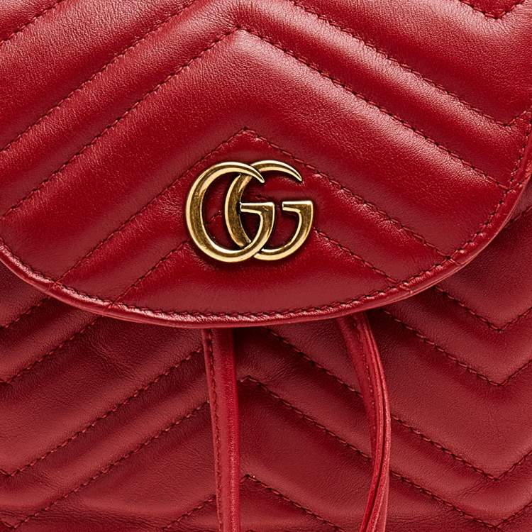 Pre Owned Gucci Red Quilted Leather GG Marmont Backpack