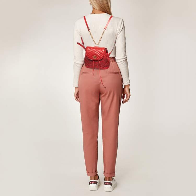 Pre Owned Gucci Red Quilted Leather GG Marmont Backpack