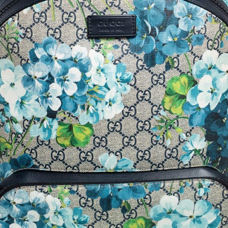 Pre Owned Gucci Beige/Blue GG Blooms Supreme Canvas and Leather Backpack