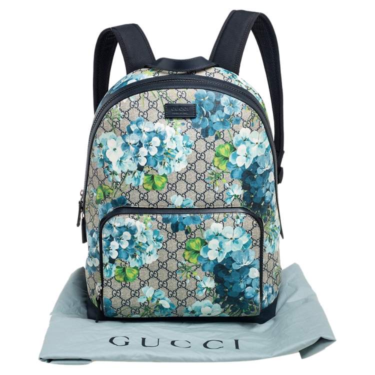 Pre Owned Gucci Beige/Blue GG Blooms Supreme Canvas and Leather Backpack