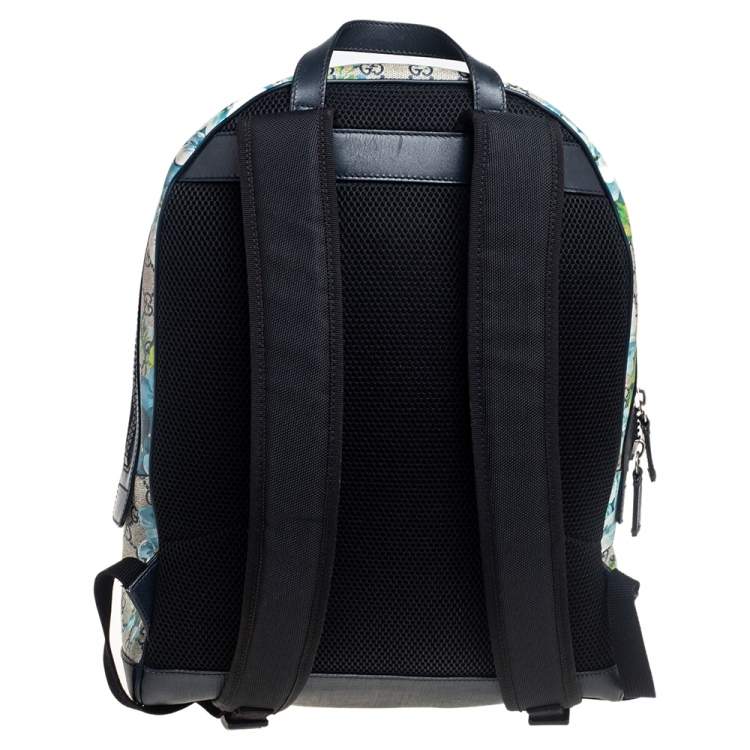 Pre Owned Gucci Beige/Blue GG Blooms Supreme Canvas and Leather Backpack