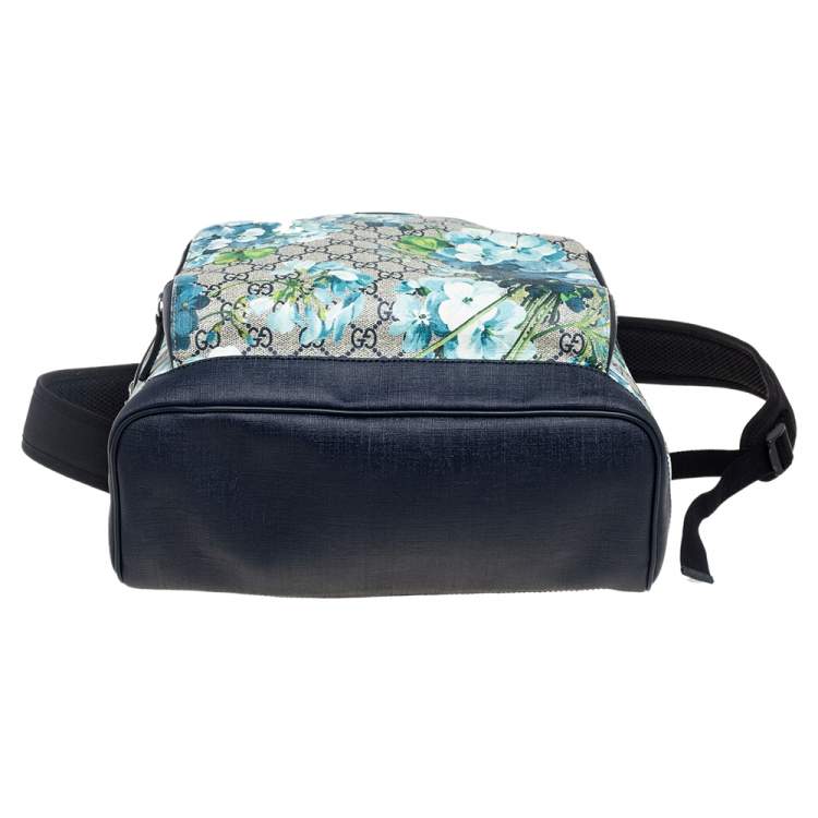 Pre Owned Gucci Beige/Blue GG Blooms Supreme Canvas and Leather Backpack