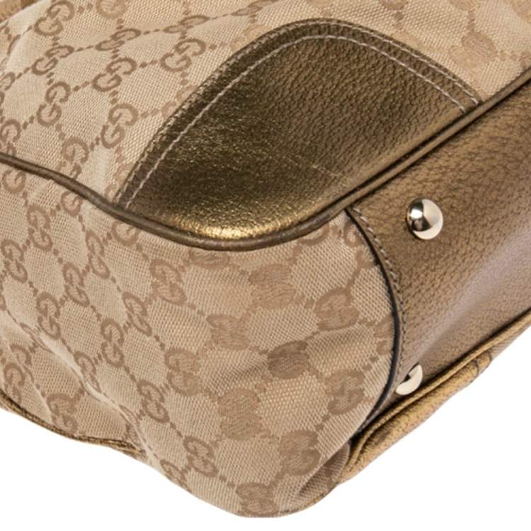 Pre Owned Gucci Gold/Beige GG Canvas and Leather Princy Tote 