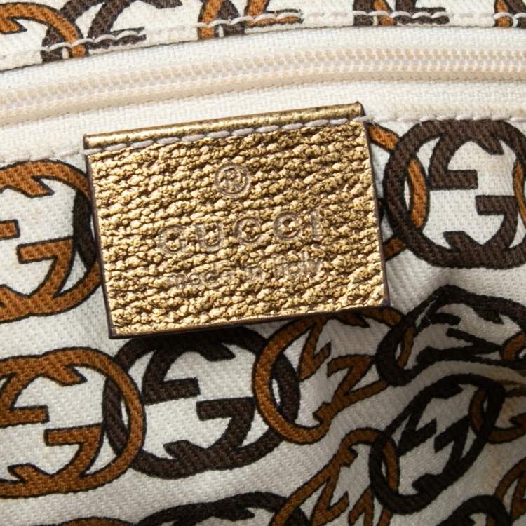 Pre Owned Gucci Gold/Beige GG Canvas and Leather Princy Tote 