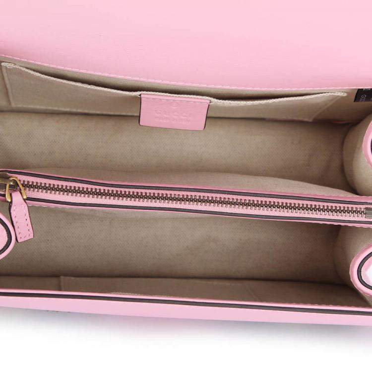 Pre Owned Gucci Pink Calf Leather Medium Bamboo Dionysus Embroidered Top Handle Bag