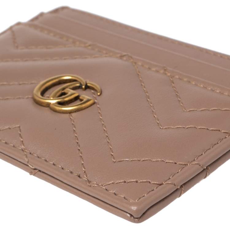 Pre Owned Gucci Beige Matelasse Leather GG Marmont Card Holder