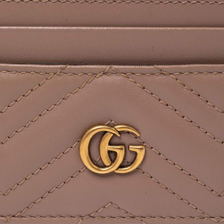 Pre Owned Gucci Beige Matelasse Leather GG Marmont Card Holder