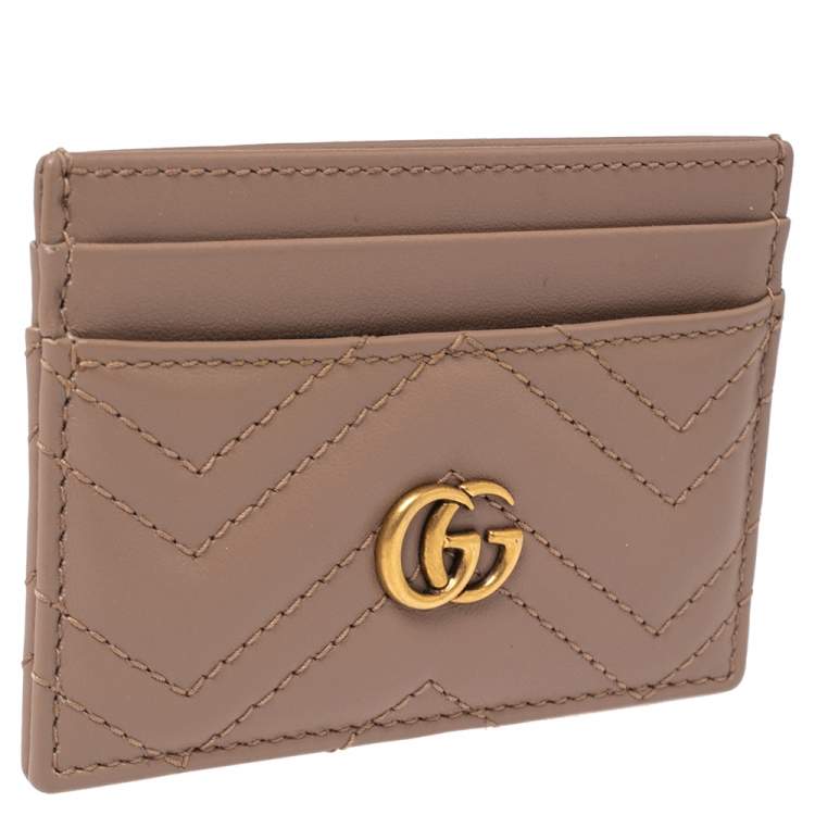 Pre Owned Gucci Beige Matelasse Leather GG Marmont Card Holder