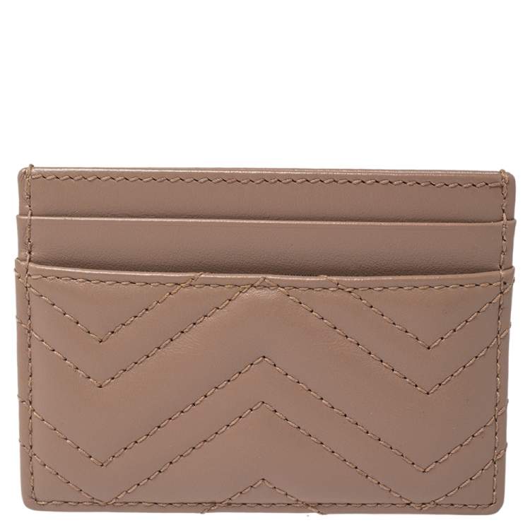 Pre Owned Gucci Beige Matelasse Leather GG Marmont Card Holder