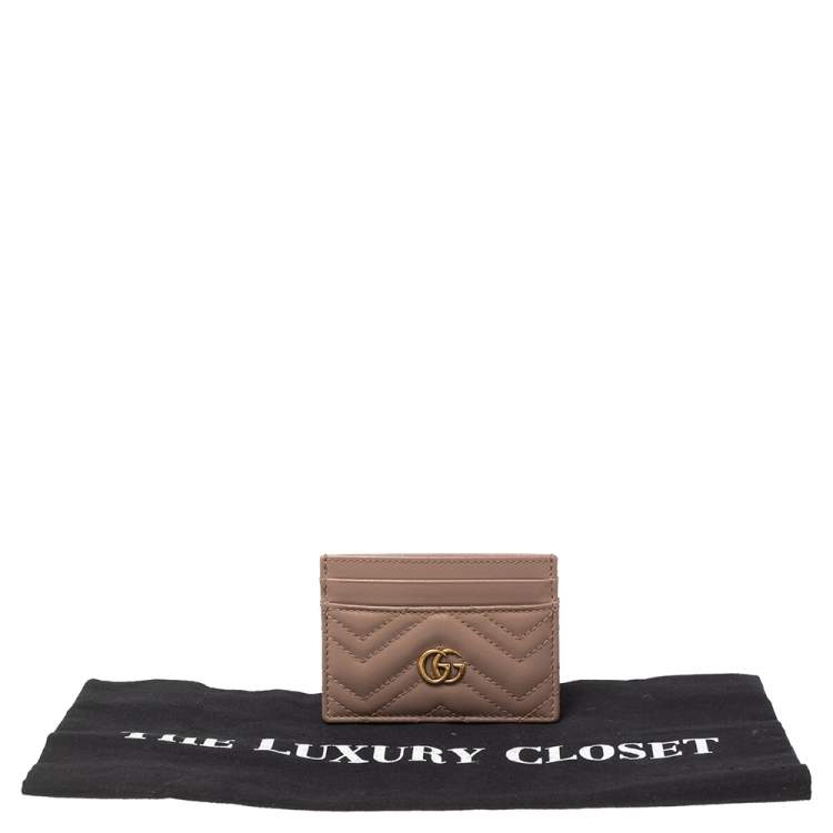 Pre Owned Gucci Beige Matelasse Leather GG Marmont Card Holder