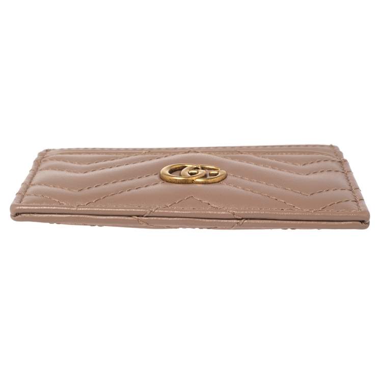 Pre Owned Gucci Beige Matelasse Leather GG Marmont Card Holder