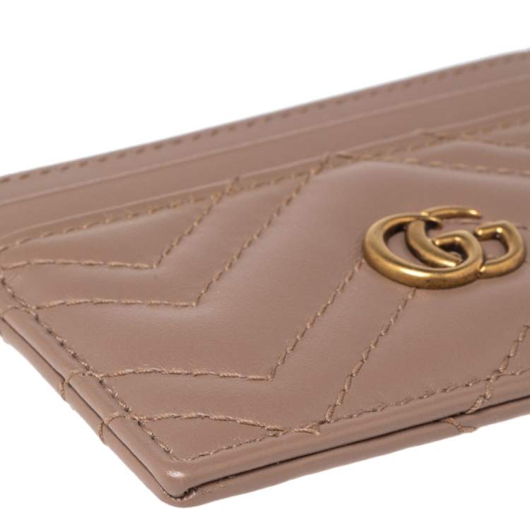 Pre Owned Gucci Beige Matelasse Leather GG Marmont Card Holder