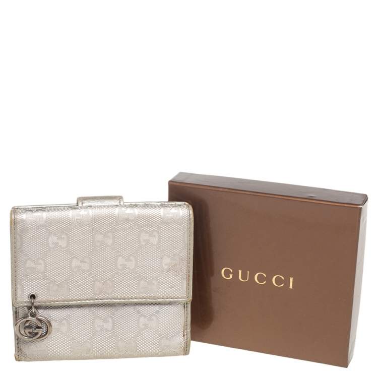 Pre Owned Gucci Metallic Silver GG Imprime Canvas Trifold Wallet