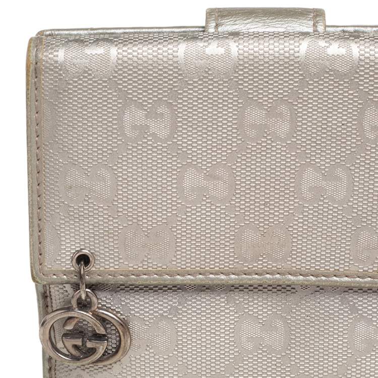 Pre Owned Gucci Metallic Silver GG Imprime Canvas Trifold Wallet