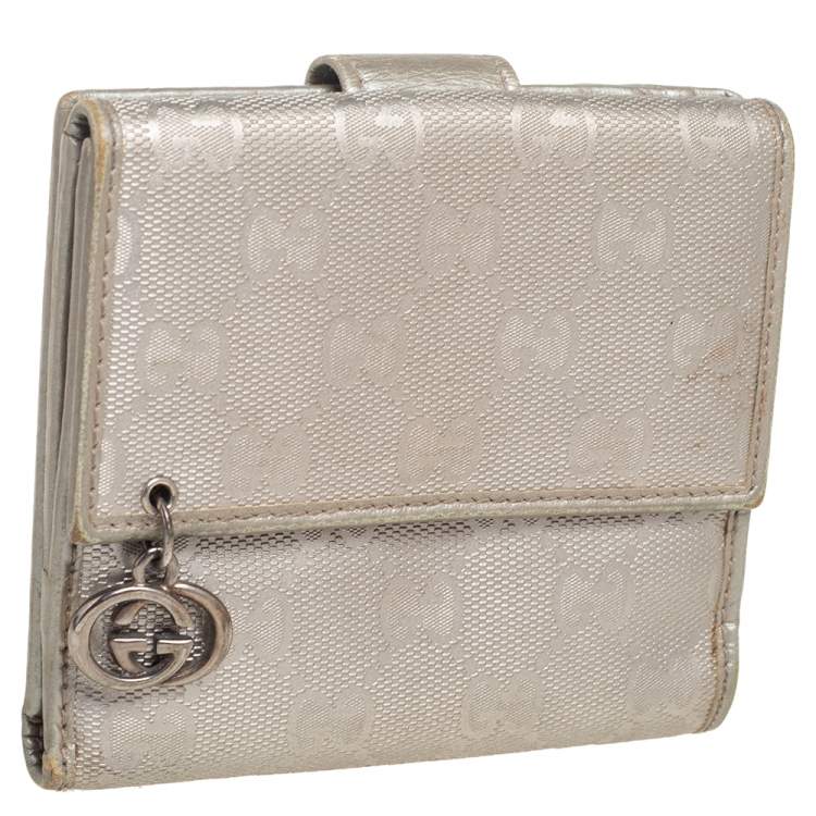 Pre Owned Gucci Metallic Silver GG Imprime Canvas Trifold Wallet
