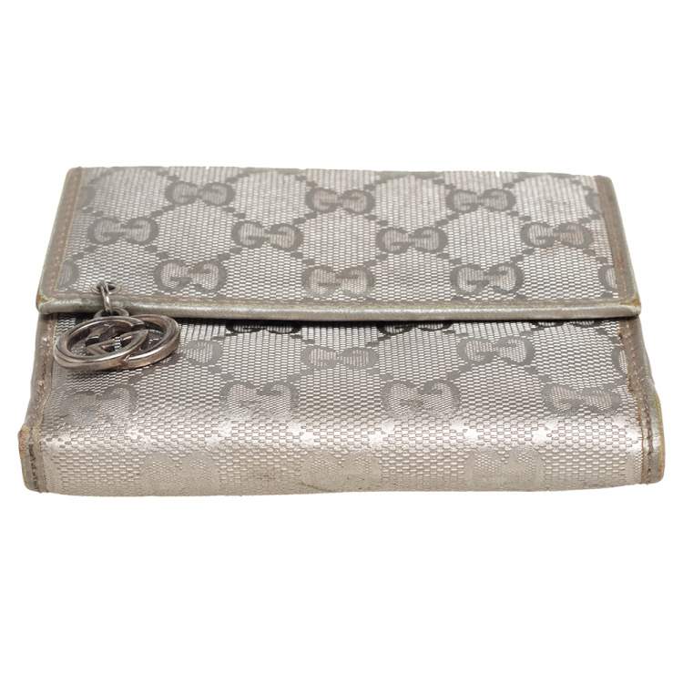 Pre Owned Gucci Metallic Silver GG Imprime Canvas Trifold Wallet
