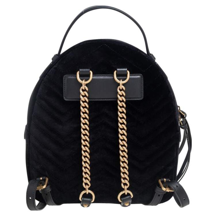 Pre Owned Gucci Black Matelasse Velvet GG Marmont Backpack
