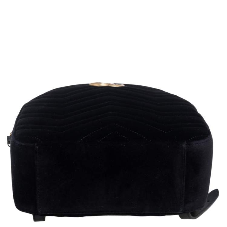 Pre Owned Gucci Black Matelasse Velvet GG Marmont Backpack