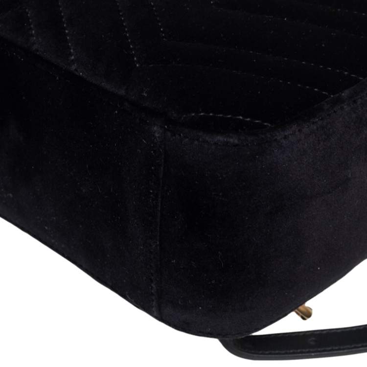 Pre Owned Gucci Black Matelasse Velvet GG Marmont Backpack