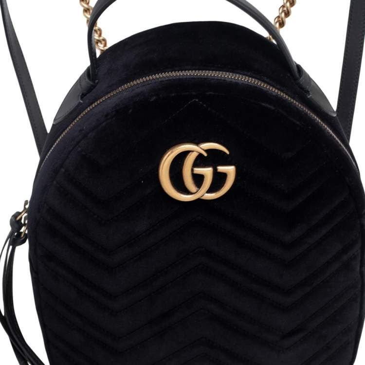 Pre Owned Gucci Black Matelasse Velvet GG Marmont Backpack