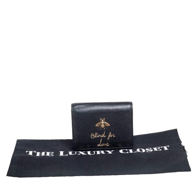 Pre Owned Gucci Black Leather Blind For Love Bee Accent Bifold Wallet