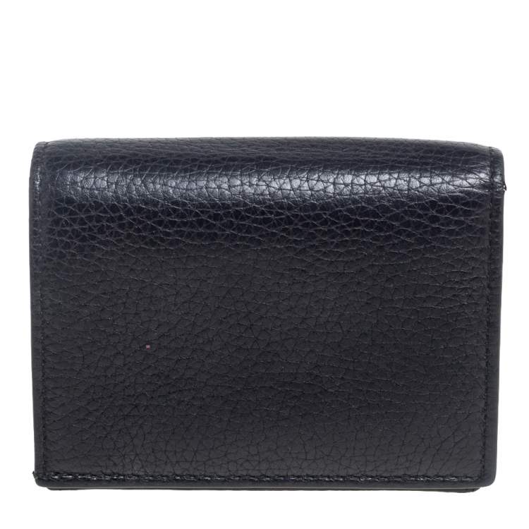 Pre Owned Gucci Black Leather Blind For Love Bee Accent Bifold Wallet