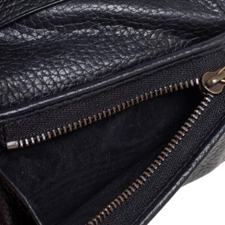 Pre Owned Gucci Black Leather Blind For Love Bee Accent Bifold Wallet