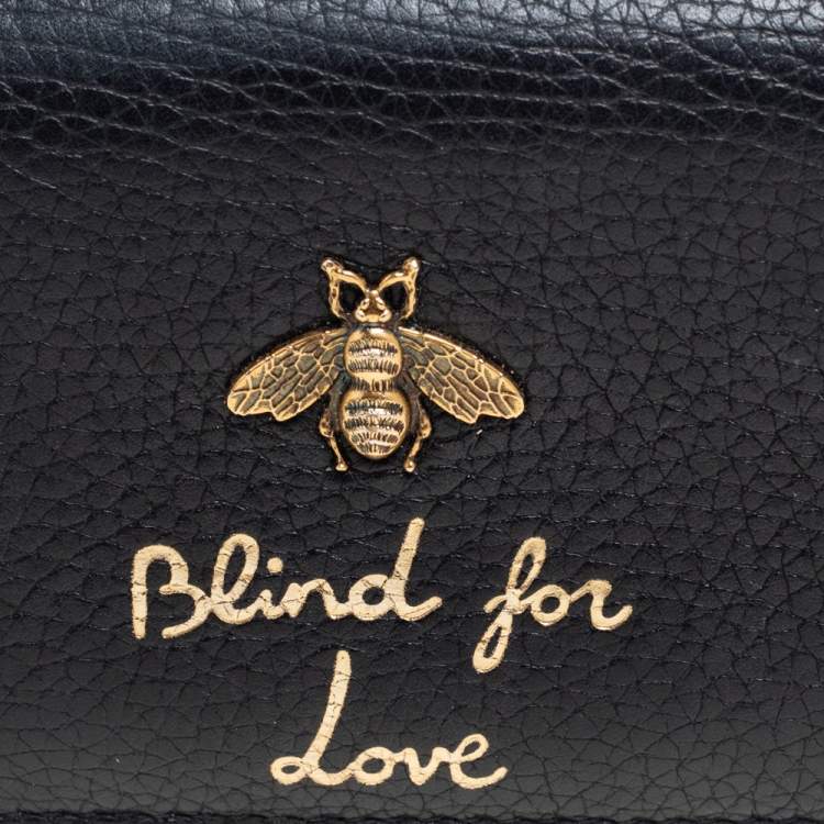 Pre Owned Gucci Black Leather Blind For Love Bee Accent Bifold Wallet