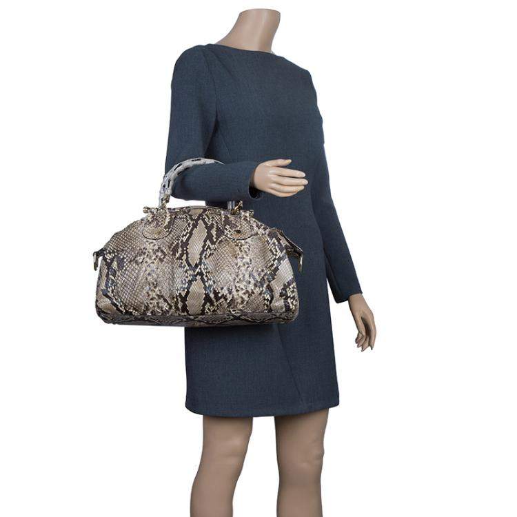 Pre Owned Gucci Beige Python Pop Bamboo Top Handle Bag