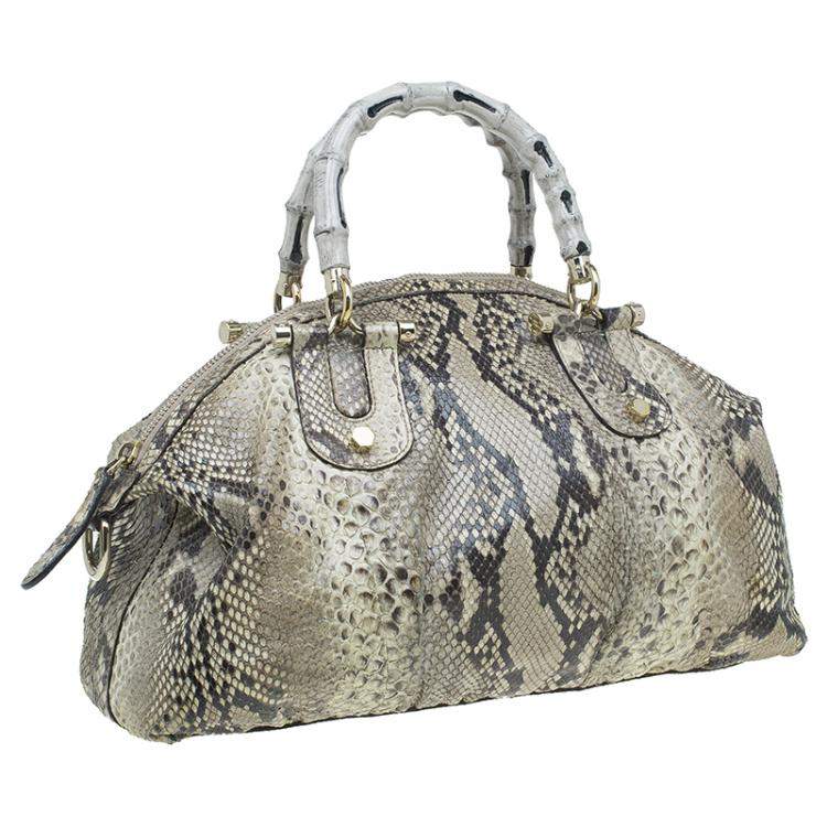Pre Owned Gucci Beige Python Pop Bamboo Top Handle Bag