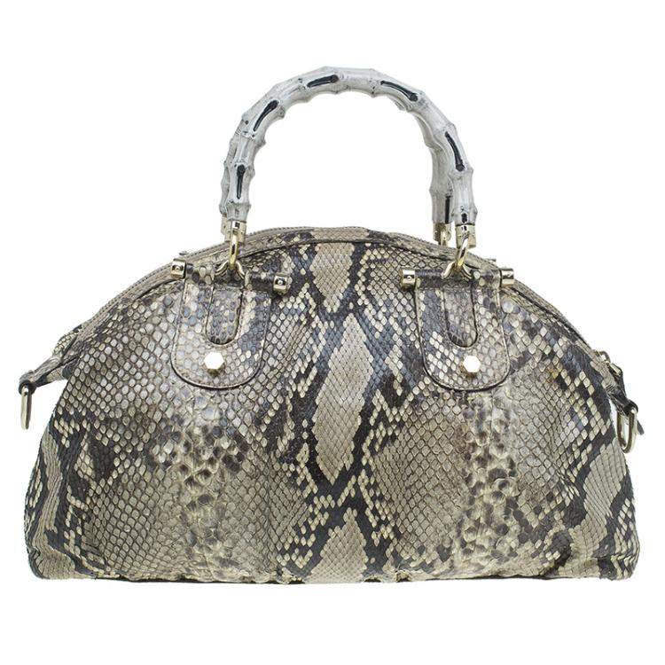 Pre Owned Gucci Beige Python Pop Bamboo Top Handle Bag