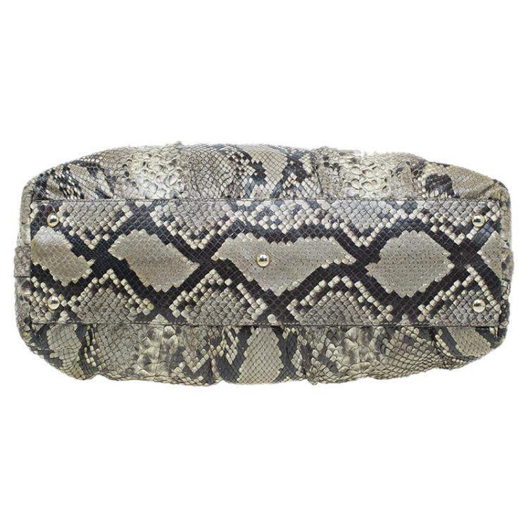Pre Owned Gucci Beige Python Pop Bamboo Top Handle Bag