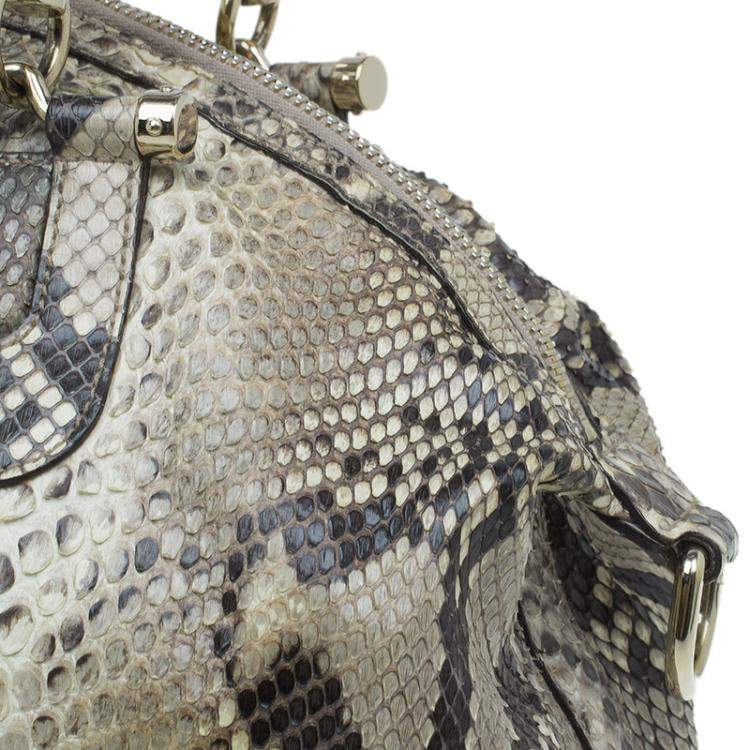 Pre Owned Gucci Beige Python Pop Bamboo Top Handle Bag
