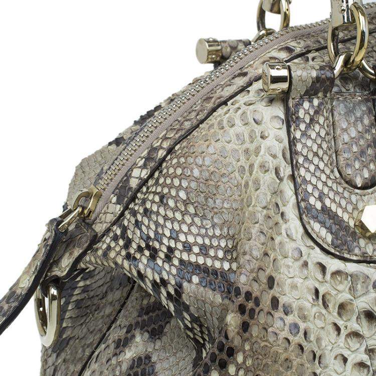 Pre Owned Gucci Beige Python Pop Bamboo Top Handle Bag