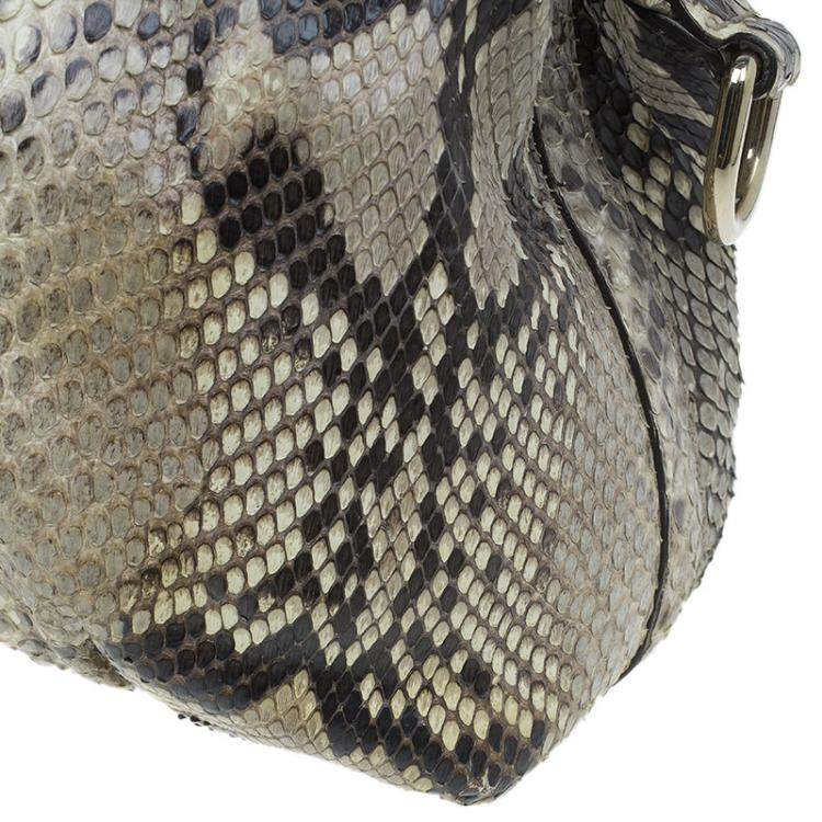 Pre Owned Gucci Beige Python Pop Bamboo Top Handle Bag