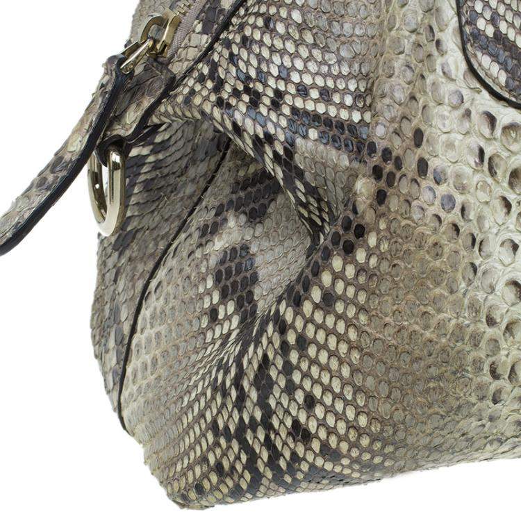 Pre Owned Gucci Beige Python Pop Bamboo Top Handle Bag