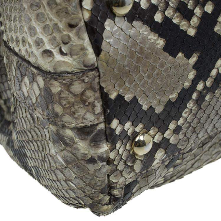 Pre Owned Gucci Beige Python Pop Bamboo Top Handle Bag