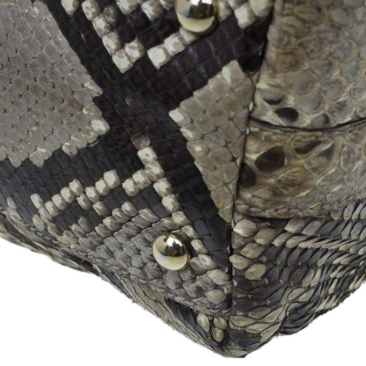 Pre Owned Gucci Beige Python Pop Bamboo Top Handle Bag