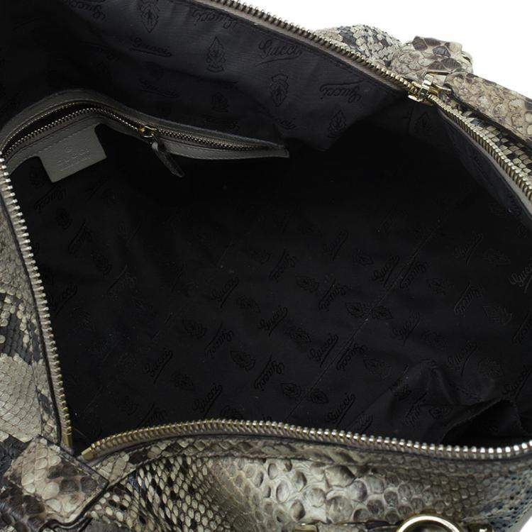 Pre Owned Gucci Beige Python Pop Bamboo Top Handle Bag