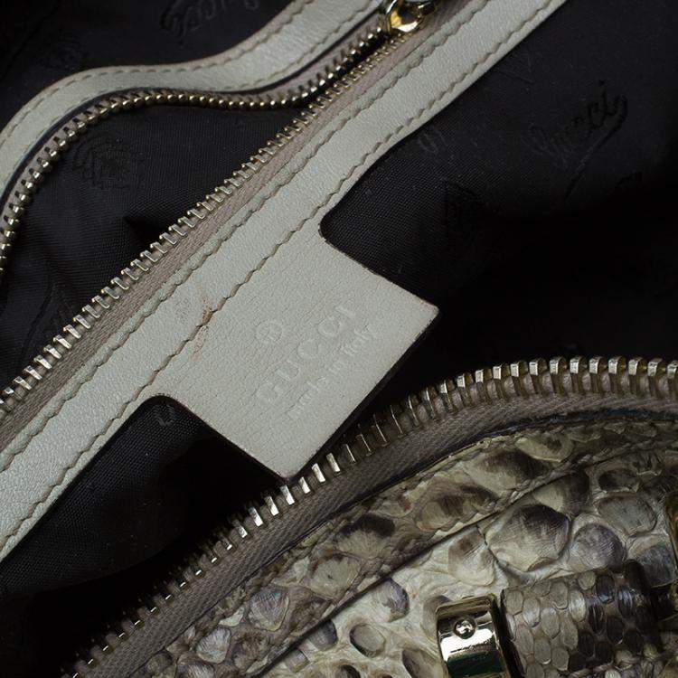 Pre Owned Gucci Beige Python Pop Bamboo Top Handle Bag