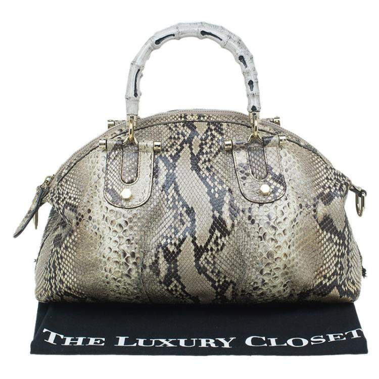 Pre Owned Gucci Beige Python Pop Bamboo Top Handle Bag