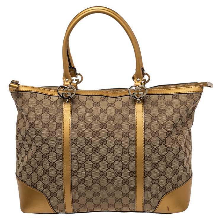 Gucci Gold/Beige GG Canvas and Leather Tote Gucci | The Luxury Closet